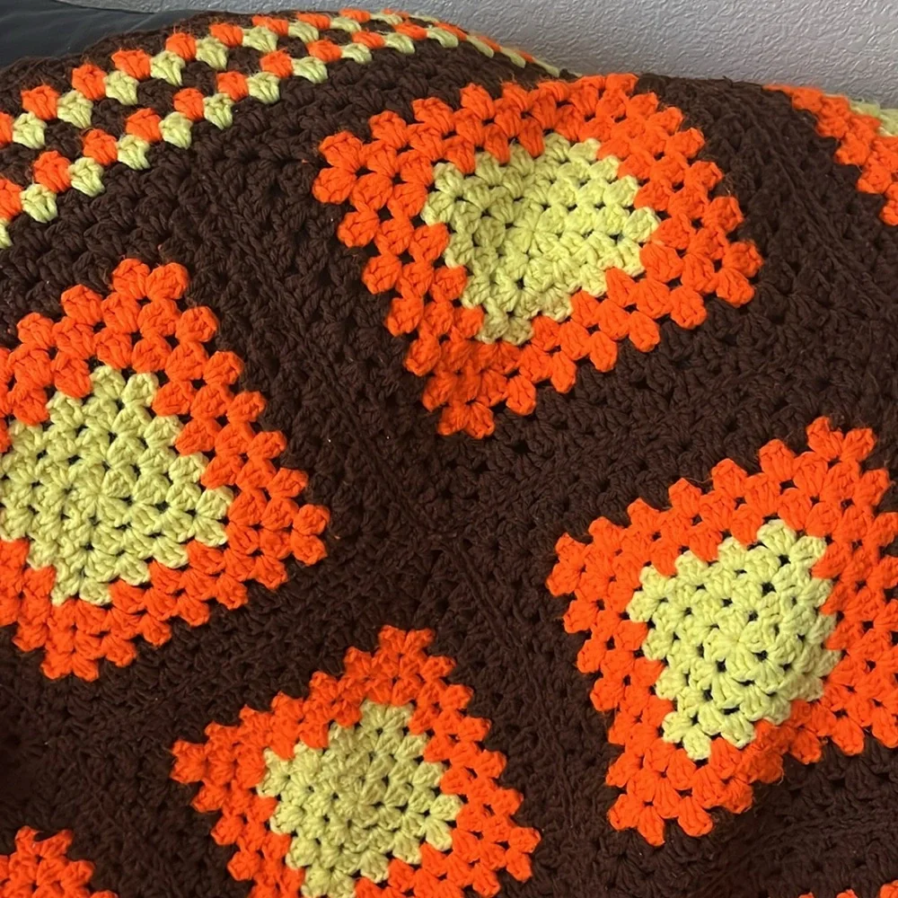Granny Square Boho Crochet Blanket Cottagecore Country Cabin Farmhouse Rustic